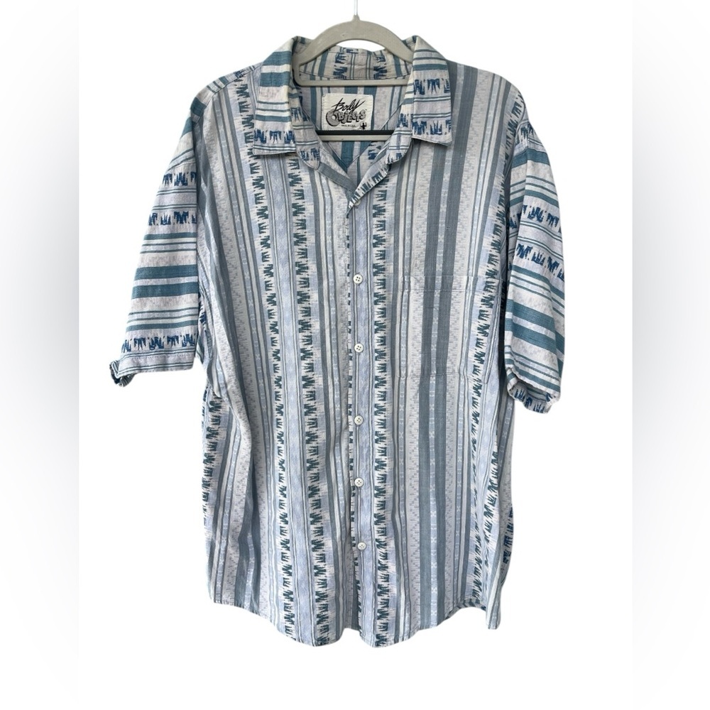 Grunge tribal boxy Y2k Blue and Gray Striped Men's Shirt vintage